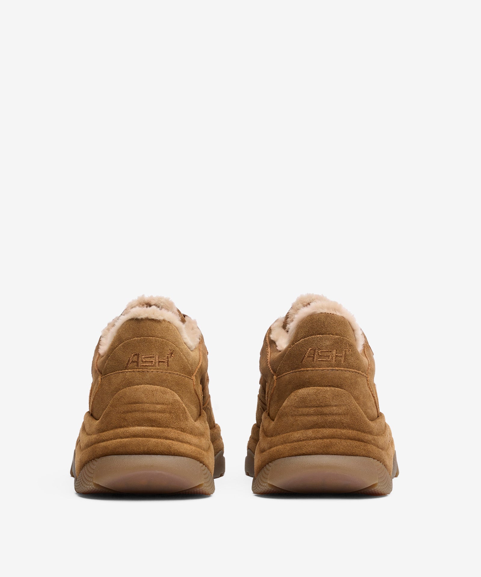 Sneakers Donna ASH Addict Bis Fur Chestnut Eggnug in Camoscio e Pelliccia – Scarpe Platform Invernali