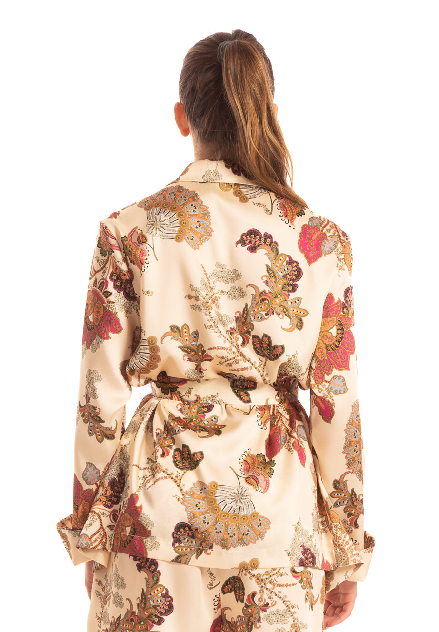 Giacca in twill champagne stampa floreale Gaelle Paris