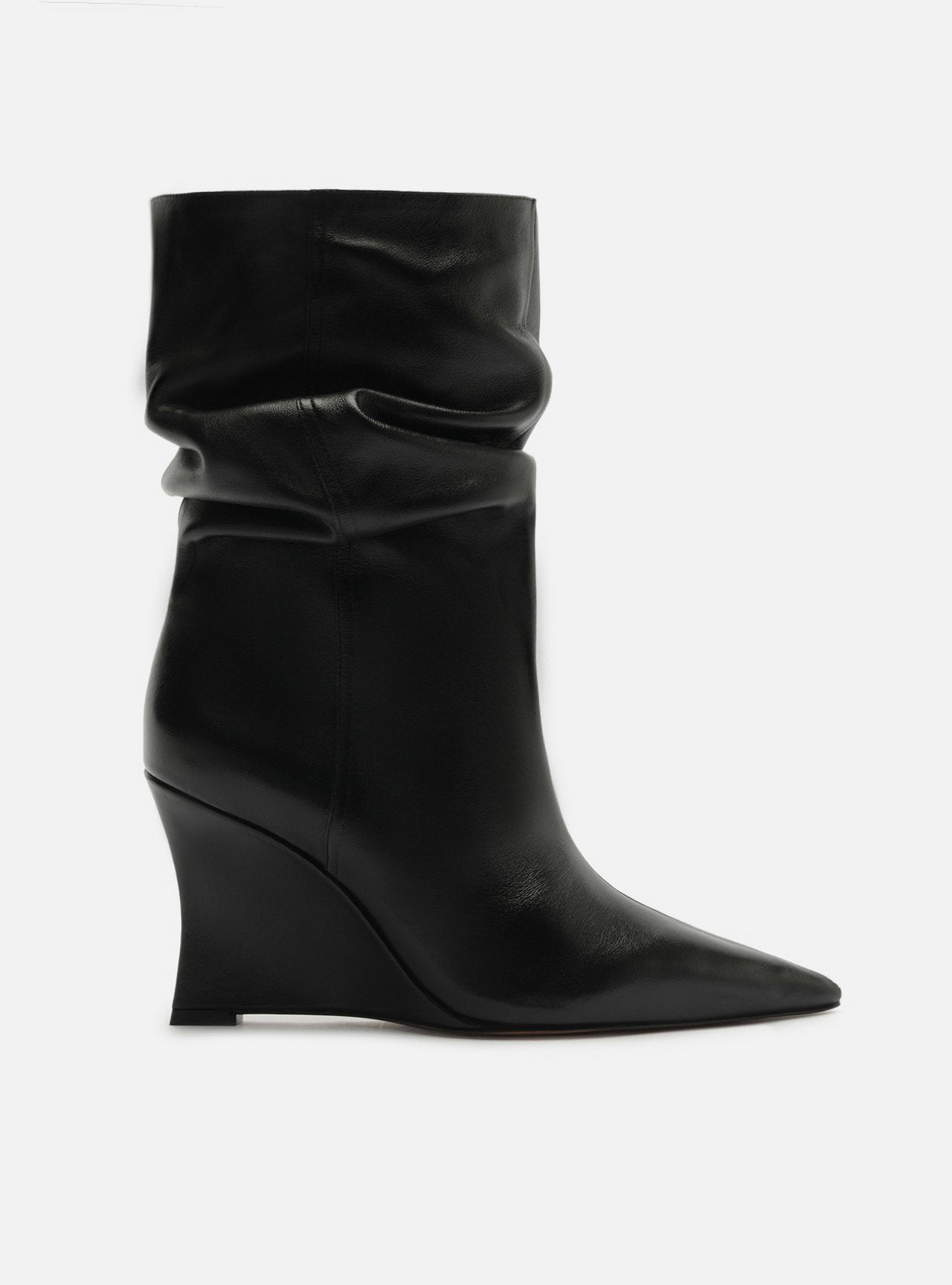 Stivali Neri da Donna in Pelle Arezzo Slouchy con Tacco a Zeppa – Stivali a Metà Polpaccio