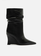 Stivali Neri da Donna in Pelle Arezzo Slouchy con Tacco a Zeppa – Stivali a Metà Polpaccio