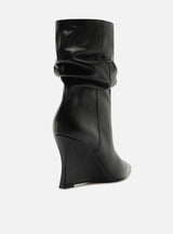 Stivali Neri da Donna in Pelle Arezzo Slouchy con Tacco a Zeppa – Stivali a Metà Polpaccio
