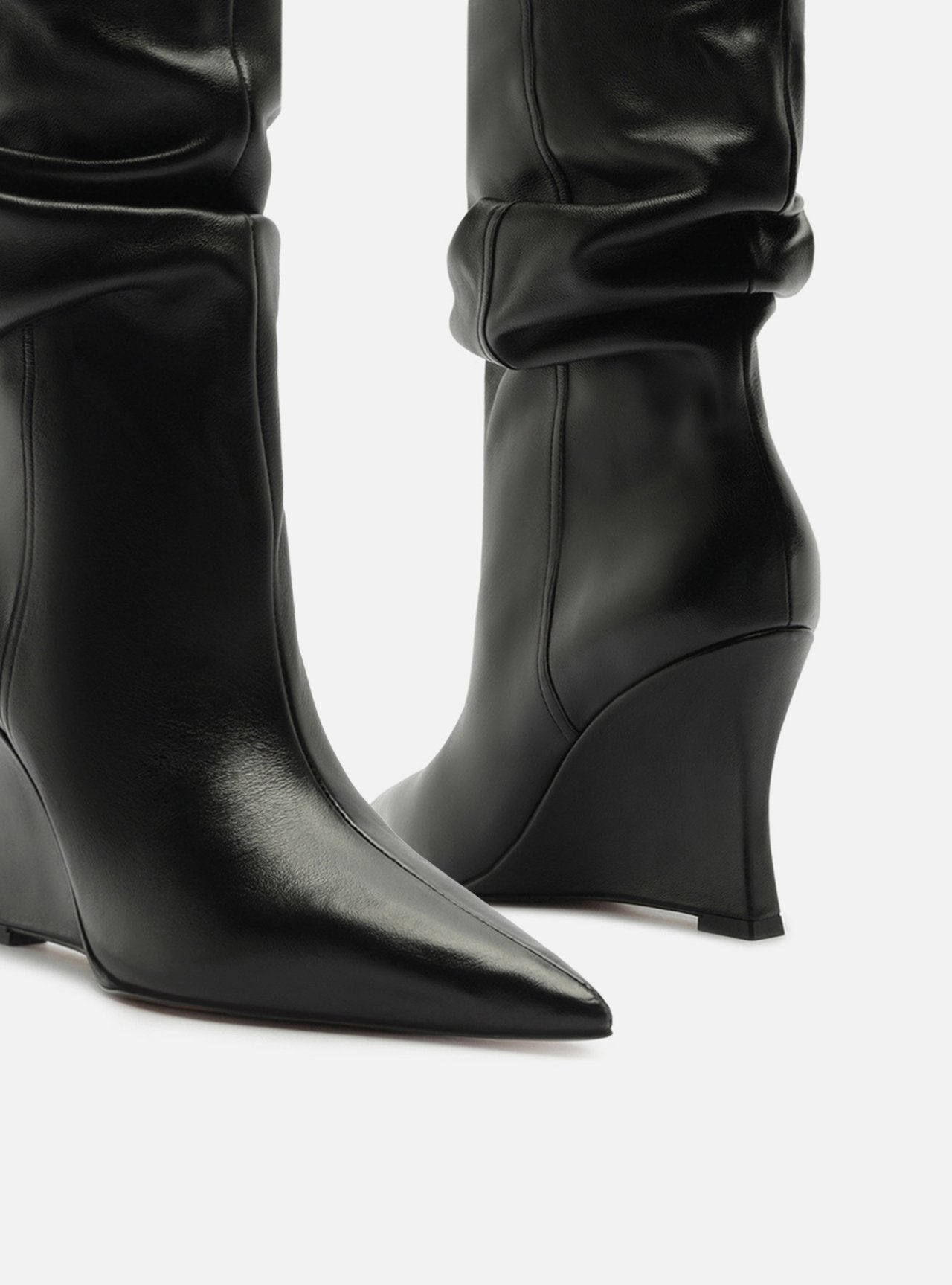 Stivali Neri da Donna in Pelle Arezzo Slouchy con Tacco a Zeppa – Stivali a Metà Polpaccio