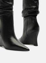Stivali Neri da Donna in Pelle Arezzo Slouchy con Tacco a Zeppa – Stivali a Metà Polpaccio