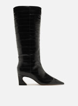 Stivali Neri da Donna in Pelle Arezzo a Gambale Alto – Stivali Eleganti con Tacco Svasato 6 cm