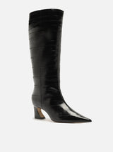 Stivali Neri da Donna in Pelle Arezzo a Gambale Alto – Stivali Eleganti con Tacco Svasato 6 cm