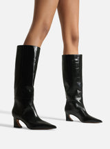 Stivali Neri da Donna in Pelle Arezzo a Gambale Alto – Stivali Eleganti con Tacco Svasato 6 cm
