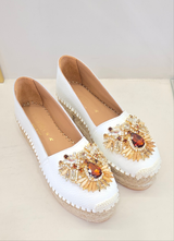 Espadrilles di pelle bianca con accessorio prezioso Fiorina
