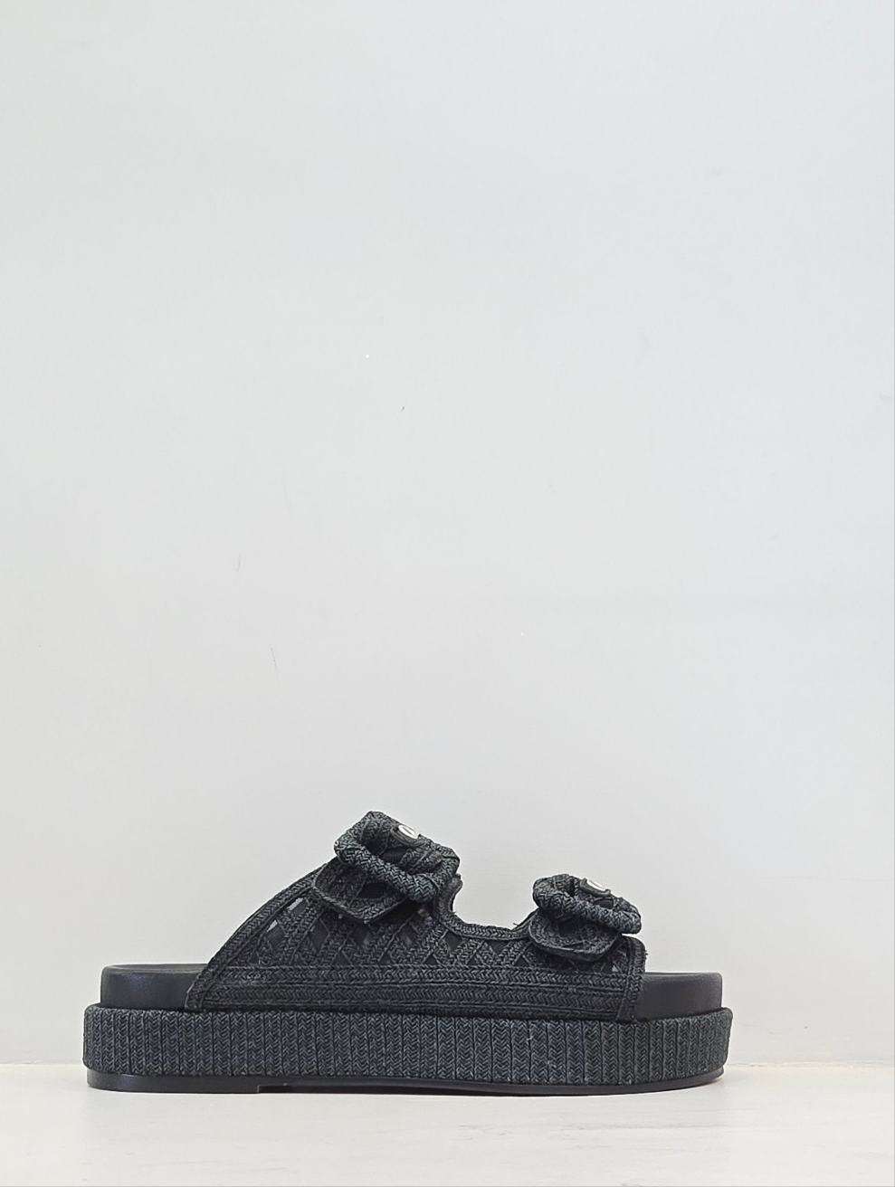 Ciabatta Dalila, doppia fascia in macrame nero BIbi Lou