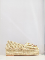 Espadrilles in rafia naturale bianca e lurex oro con accessorio gioiello Fiorina