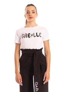 aaaaaT-shirt bianca con logo in perline Gaelle Paris