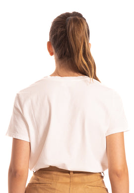 T-shirt bianca ricamo marrone Vicolo
