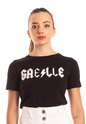 T-shirt nera con logo in perline Gaelle Paris