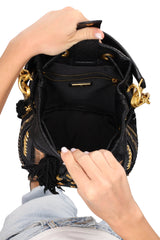 Secchiello nero in pelle martellata con accessori La Carrie