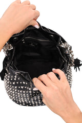 Secchiello D 152MEC236 Nero – La Carrie | PU Lucido & Borchie Strass