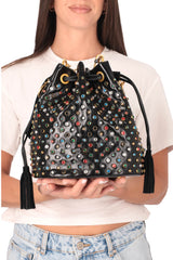 Secchiello D 152MEC236 Nero – La Carrie | PU Lucido & Borchie Strass multicolor
