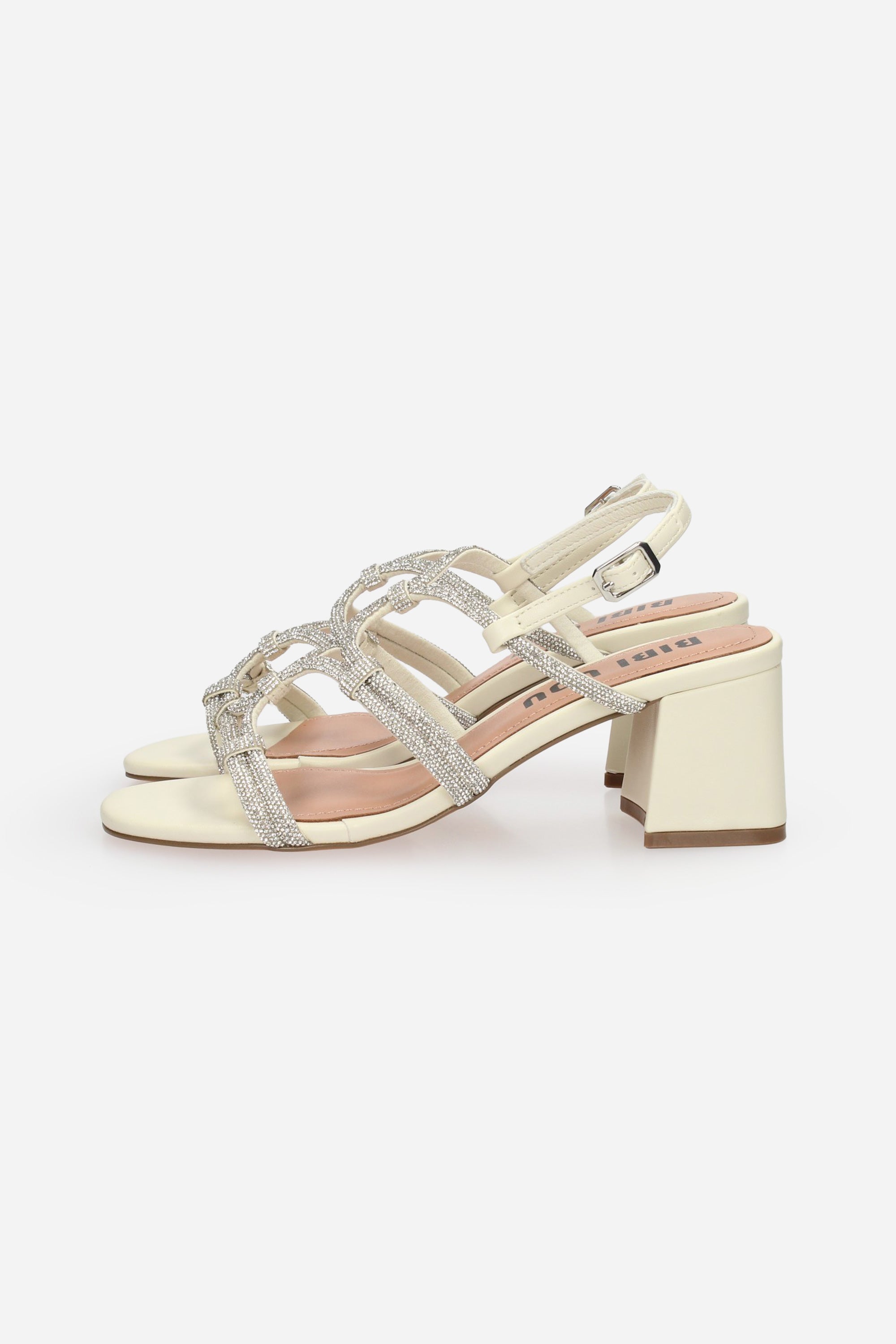Sandali Bibi Lou Avorio con Tacco 5 cm – Tomaia Intrecciata con Strass Argento