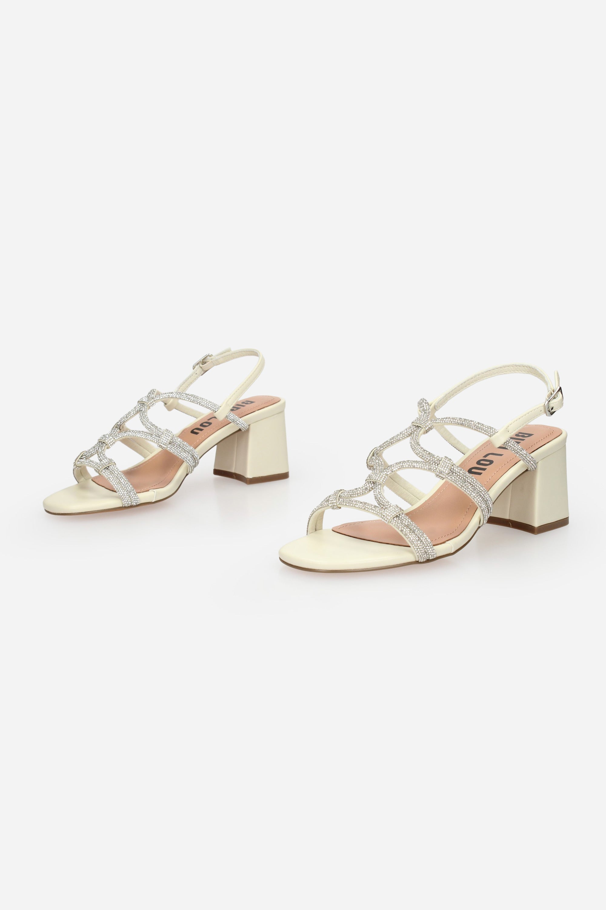 Sandali Bibi Lou Avorio con Tacco 5 cm – Tomaia Intrecciata con Strass Argento