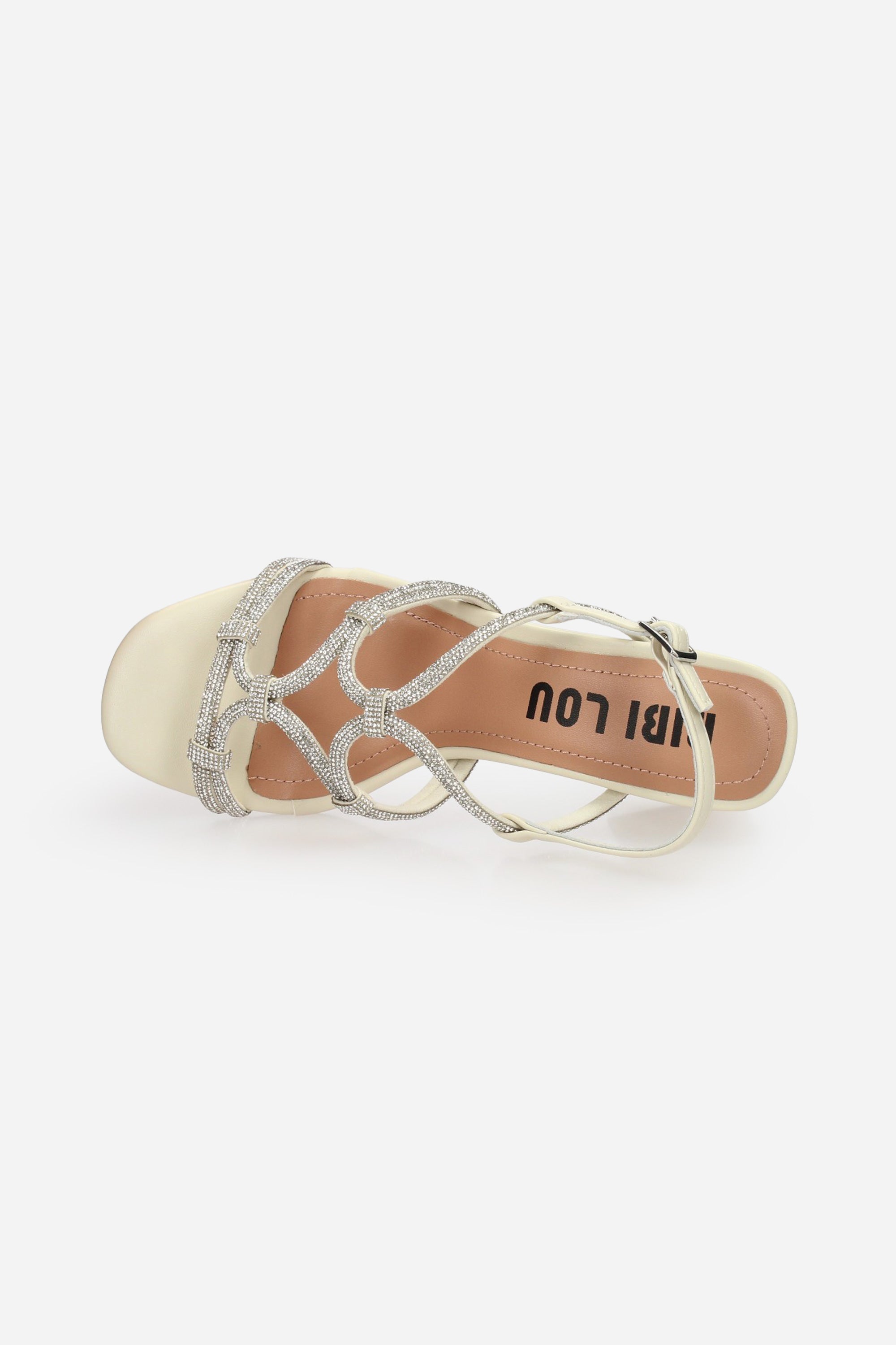 Sandali Bibi Lou Avorio con Tacco 5 cm – Tomaia Intrecciata con Strass Argento