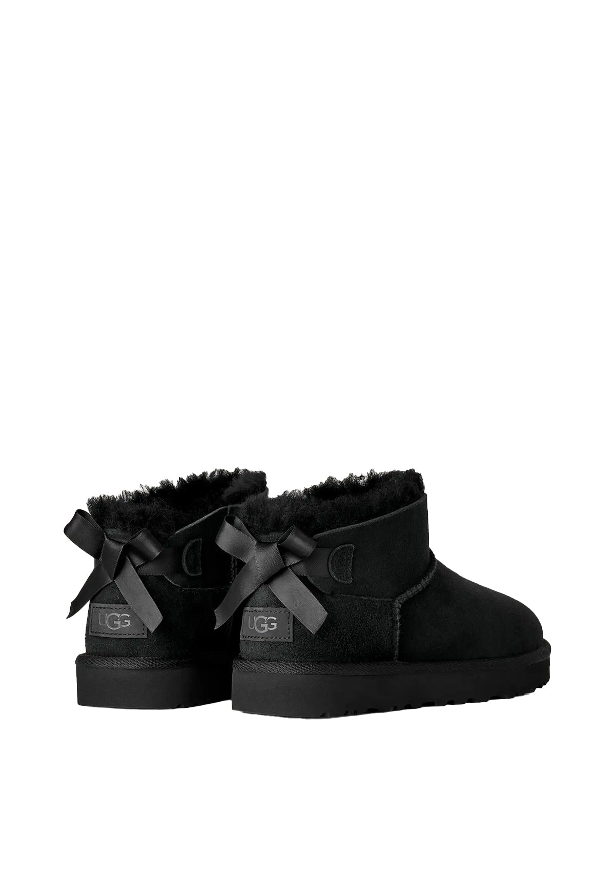 Stivali Donna UGG Classic Ultra Mini Bailey Bow Nero in Camoscio – Stivaletti Bassi con Fiocco e Bordo in Montone