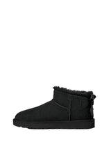 Stivali Donna UGG Classic Ultra Mini Bailey Bow Nero in Camoscio – Stivaletti Bassi con Fiocco e Bordo in Montone