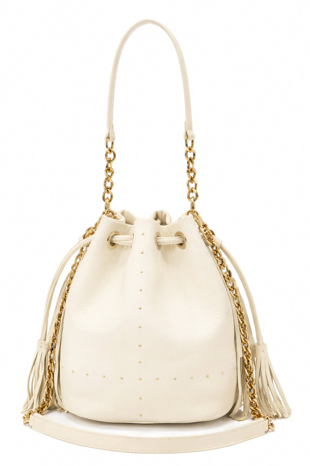 Borsa Secchiello La Carrie Basic Ivory – Pregiata Pelle Martellata e Dettagli Gold