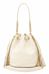 Borsa Secchiello La Carrie Basic Ivory – Pregiata Pelle Martellata e Dettagli Gold