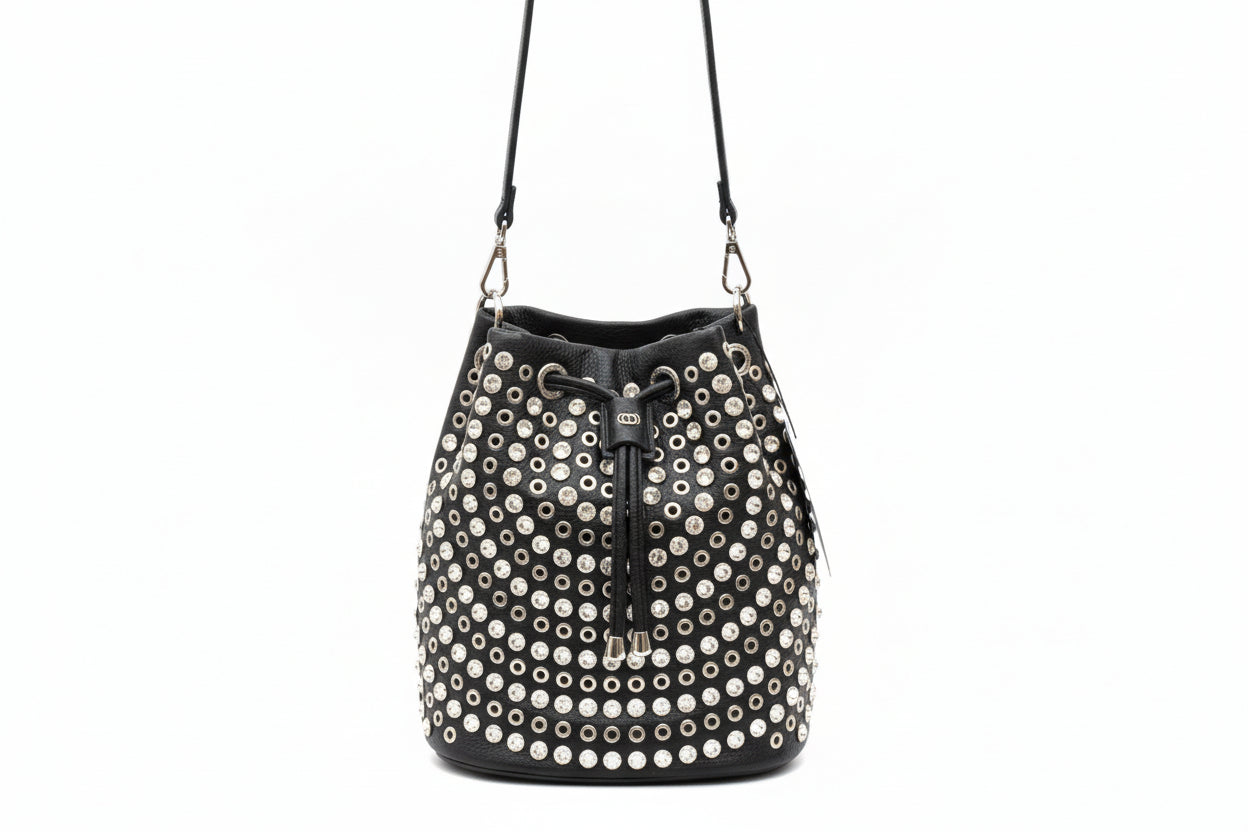 Secchiello La Carrie Andromeda Nero - Borsa Laserata con Strass | Peccatidistile
