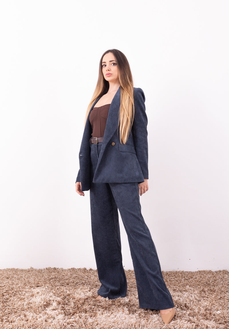 Pantalone in velluto a costine blu Zahjr