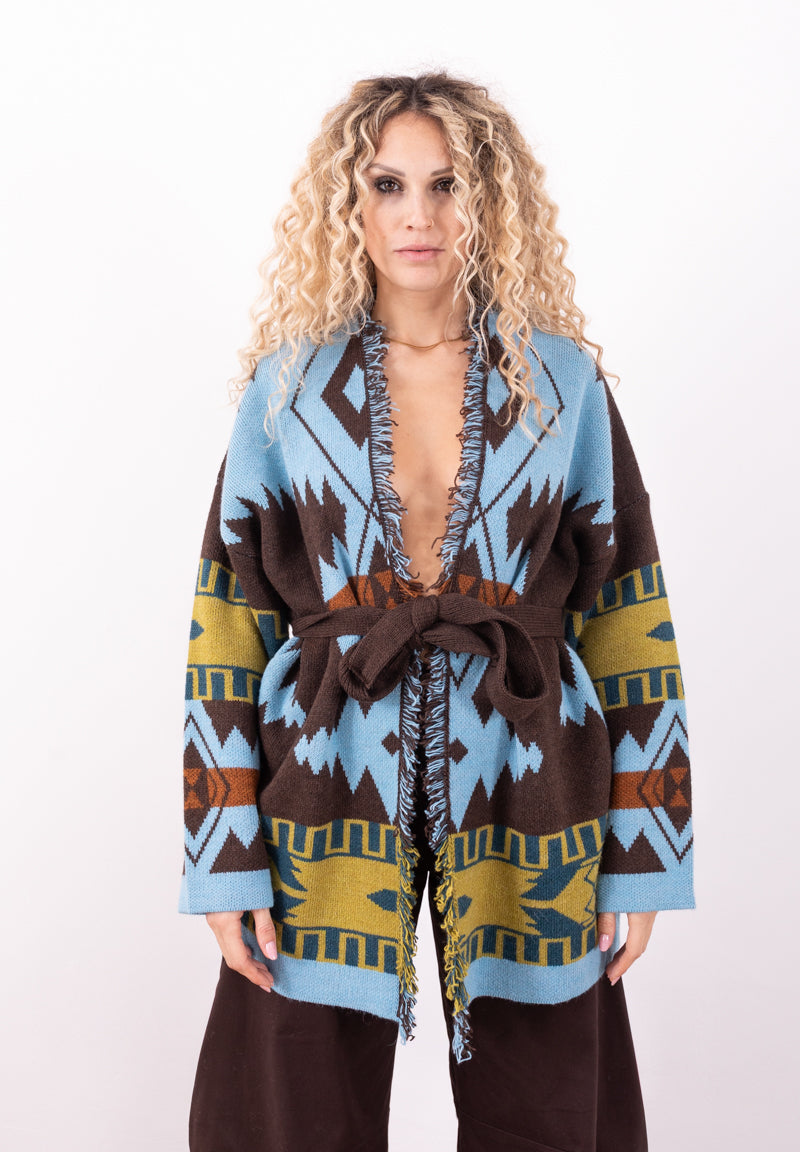 Cardigan White Mood Fantasia Azzurro Moro Ottanio | Maglieria Donna