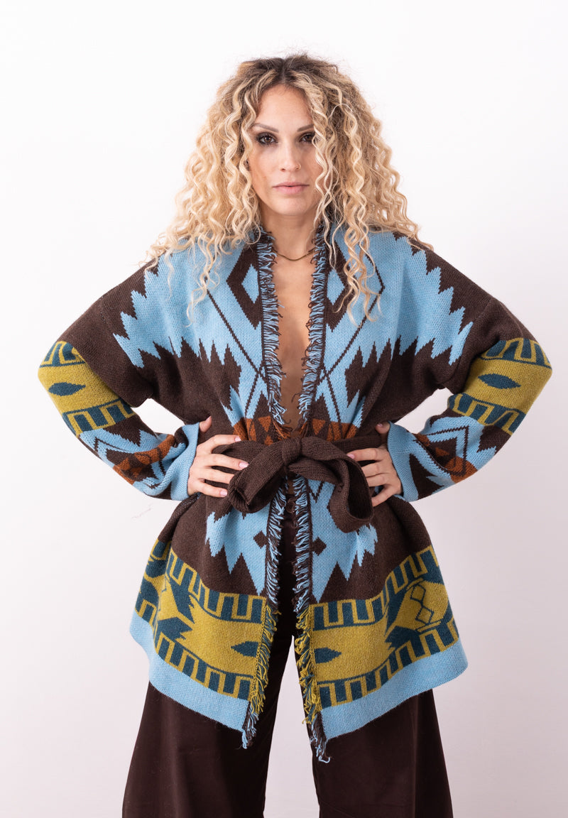 Cardigan White Mood Fantasia Azzurro Moro Ottanio | Maglieria Donna