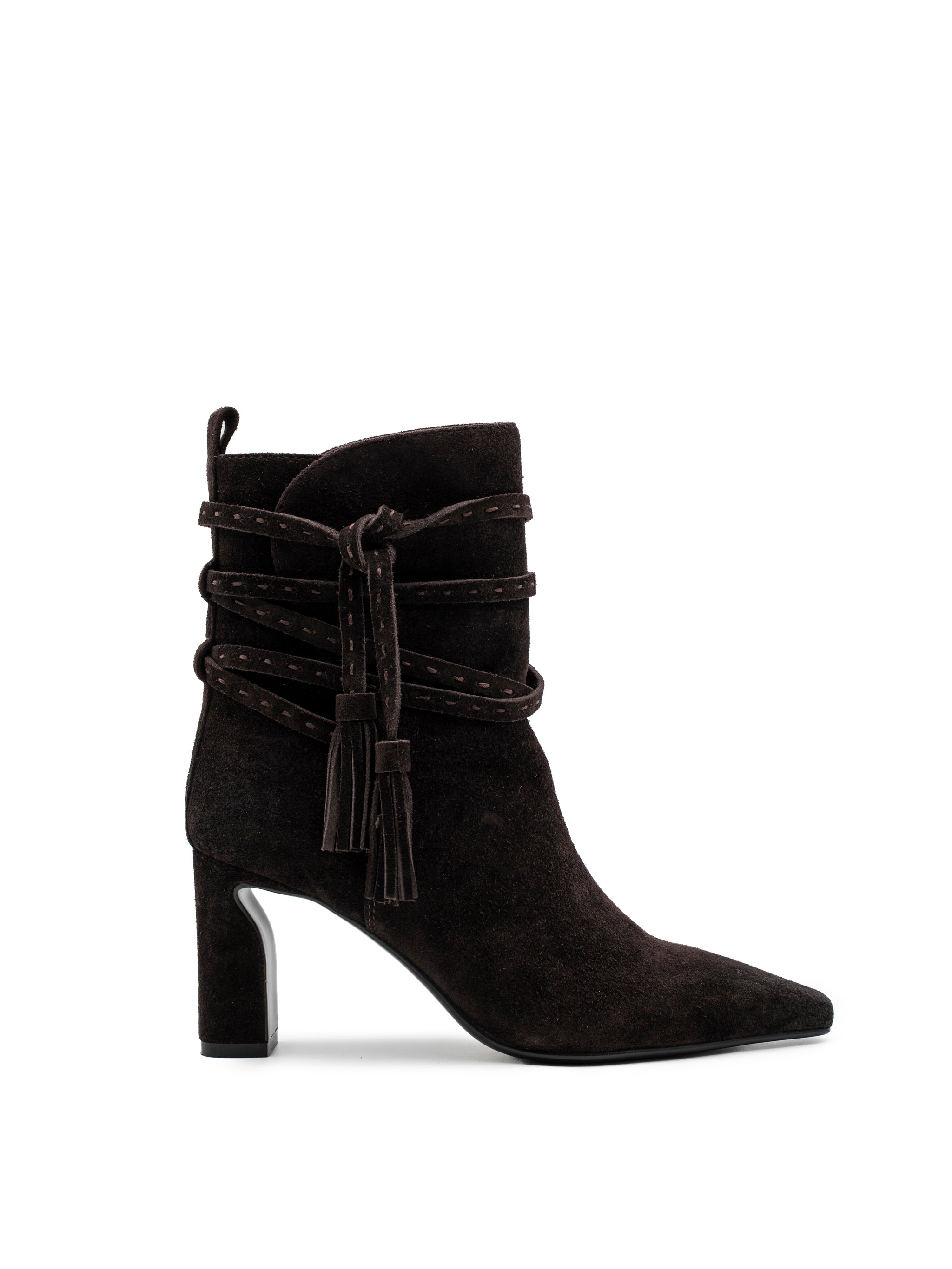 Stivaletti Tronchetti Donna Paloma Barceló Maggie Suede Moka – Tronchetto a Punta in Camoscio con Pennacchi e Tacco Largo 8,5 cm