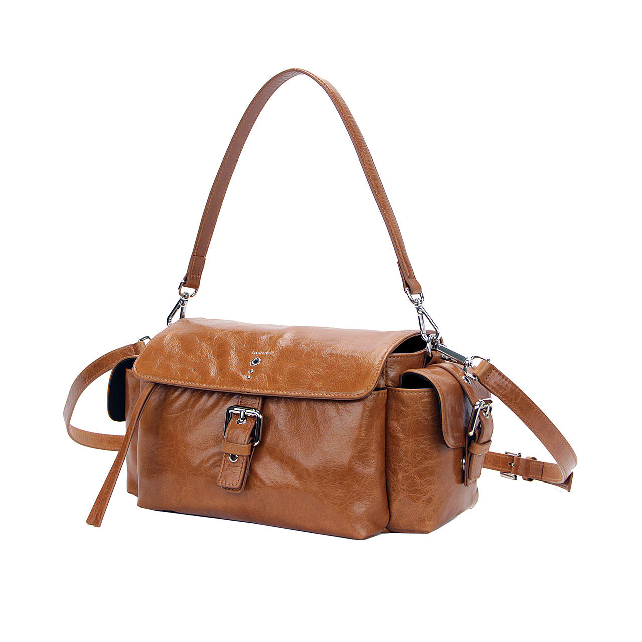 Borsa a Spalla Nora-E Galatea in Cuoio Crackle – Borsa Donna con Fibbia e Tracolla