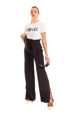 Pantalone in crepe nero con spacco Gaelle Paris
