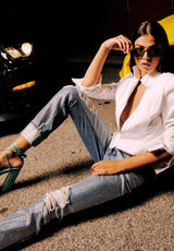 Jeans total strass con risvolto Silence Limited