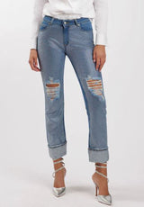Jeans total strass con risvolto Silence Limited