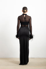 Abito Lungo Donna Silence Limited Mabel AB4291 – Vestito Elegante in Tulle e Piume