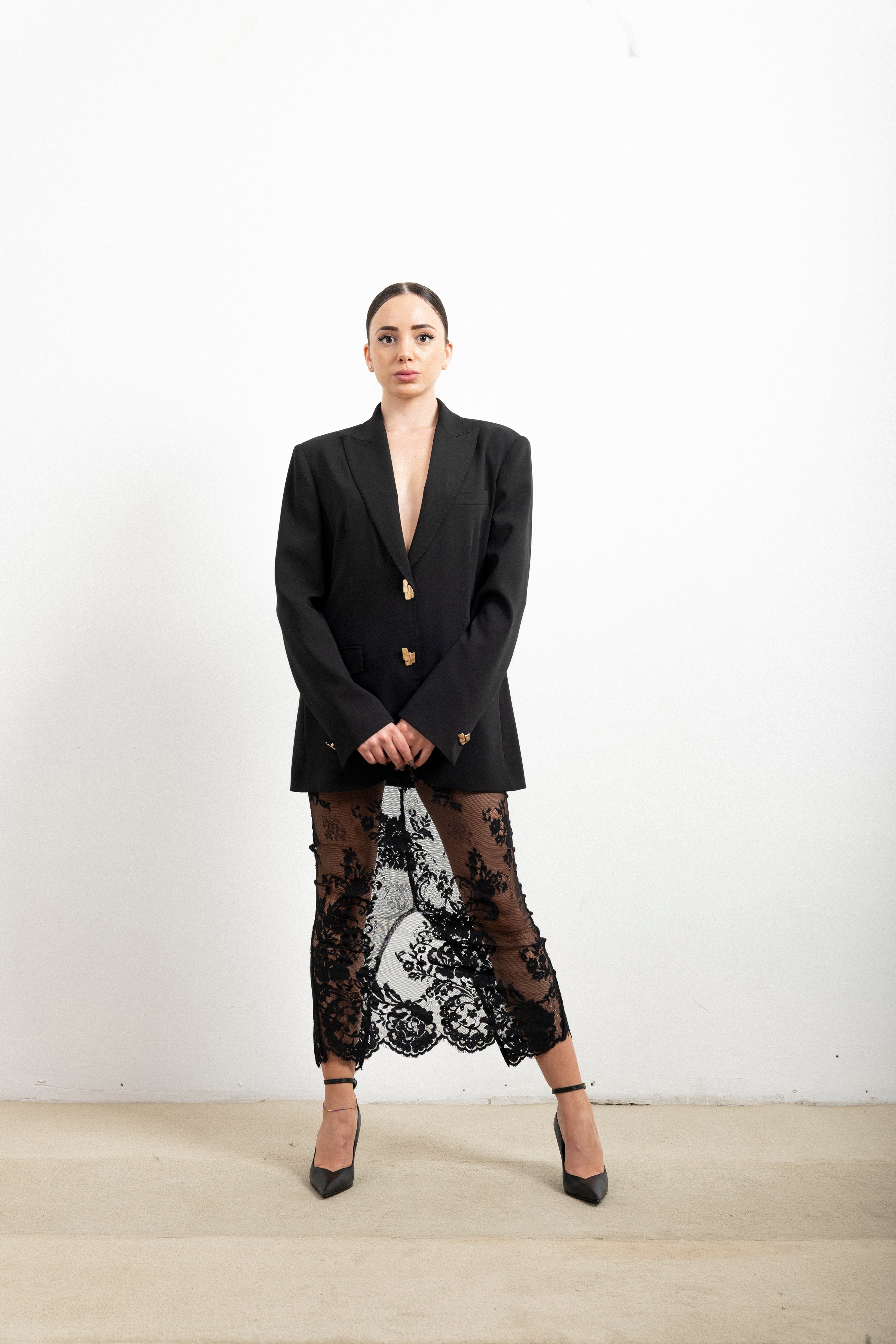 Blazer Donna Silence Limited Sophie in Fresco Lana – Giacca Oversize con Bottoni Oro