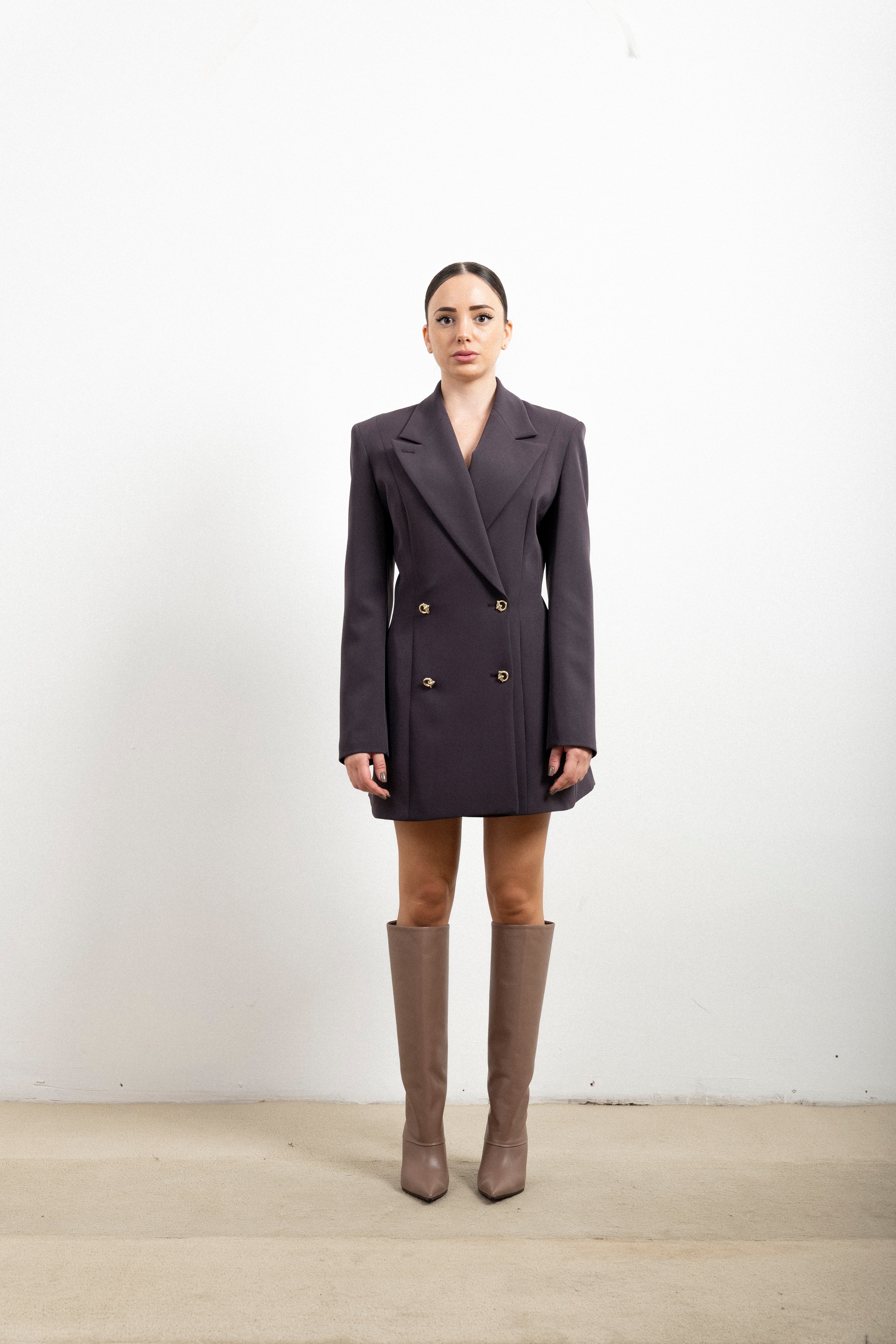 Blazer Dress Donna Silence Limited Clichy GI5398 – Abito Giacca Doppiopetto con Bottoni Gioiello Dorati