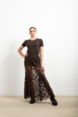 Gonna Longuette Donna Haveone Pizzo e Velluto – Gonna Elegante con Dettagli in Pizzo