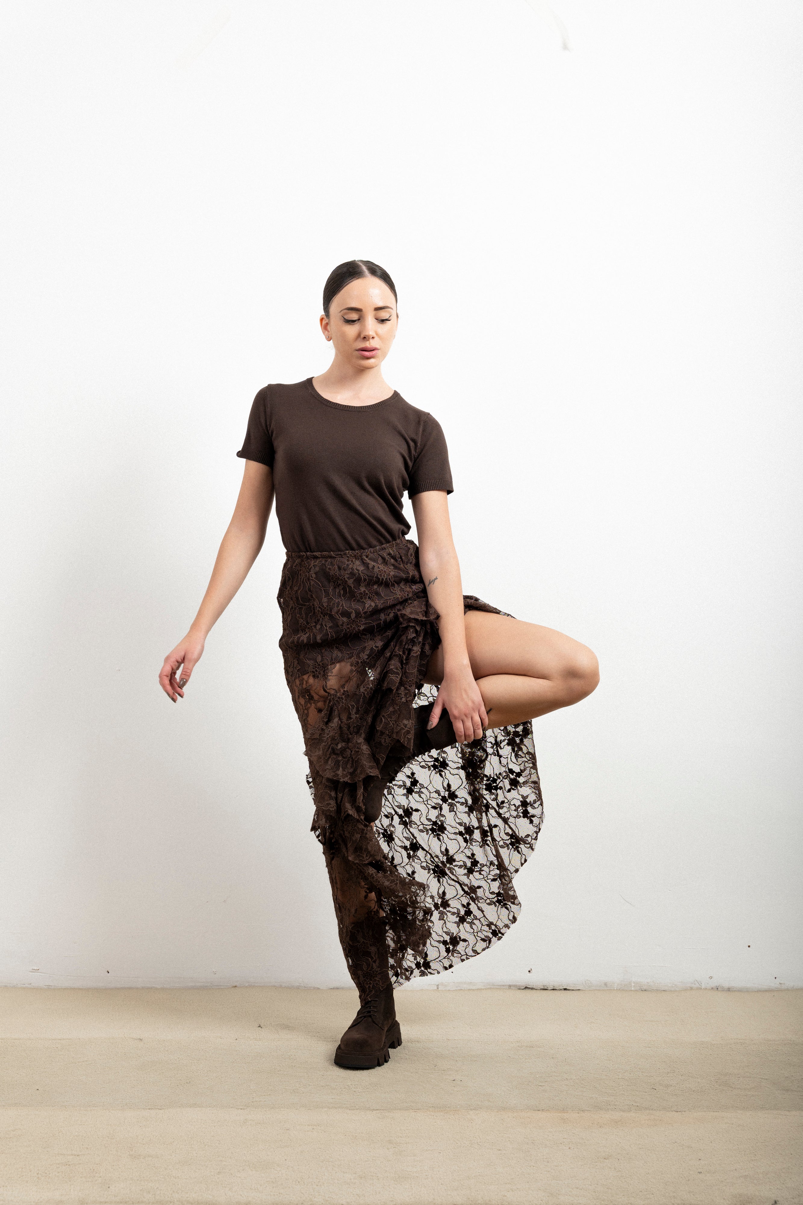 Gonna Longuette Donna Haveone Pizzo e Velluto – Gonna Elegante con Dettagli in Pizzo