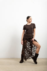 Gonna Longuette Donna Haveone Pizzo e Velluto – Gonna Elegante con Dettagli in Pizzo