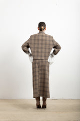 Giacca Coreana Donna Haveone Check con Polsi in Pizzo – Capospalla Sartoriale con Dettaglio Romantico