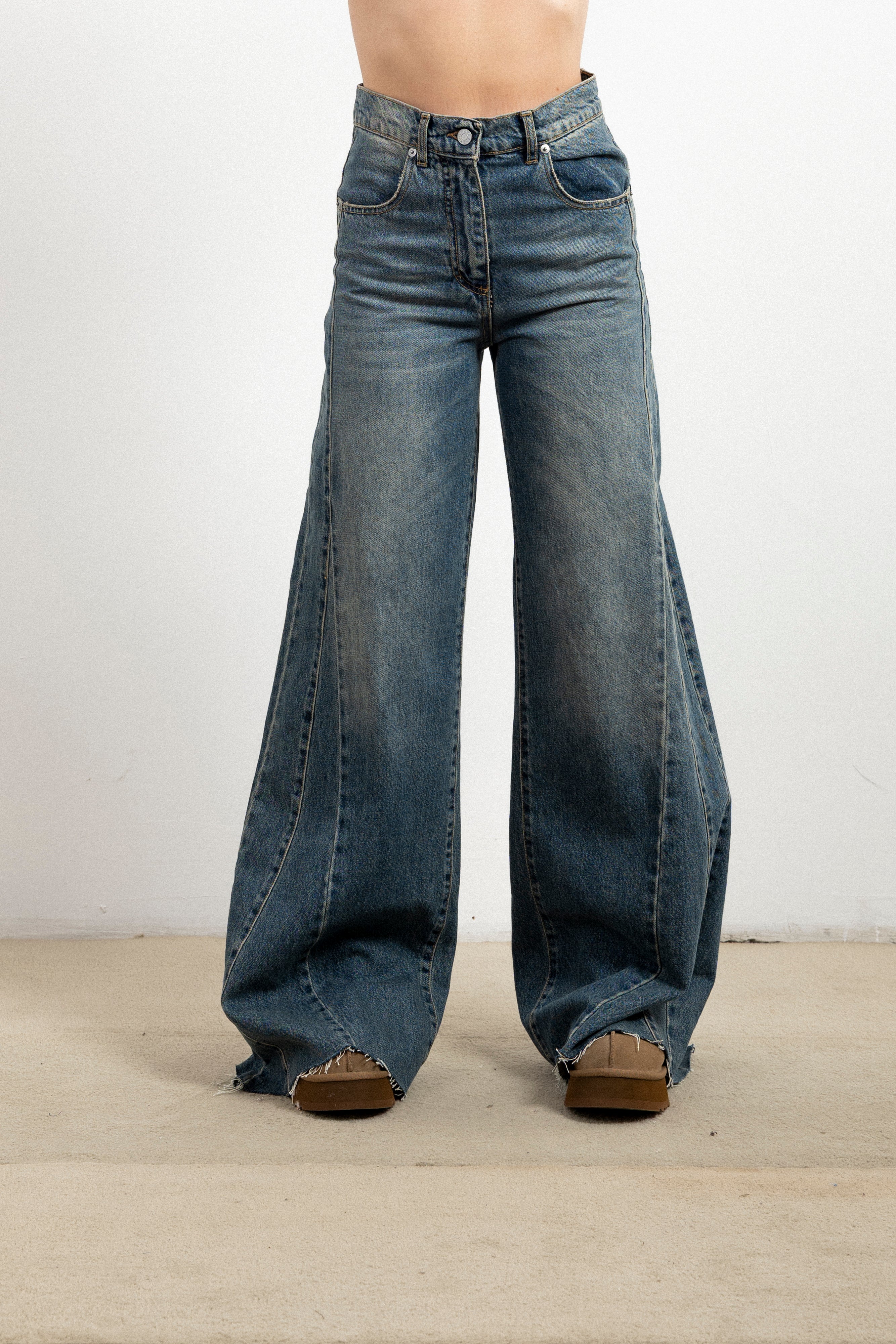 Jeans Donna Haveone Julia Blu Denim con Spicchio Laterale – Jeans Ampi a Gamba Larga
