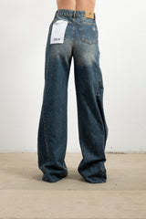 Jeans Donna Haveone Julia Blu Denim con Spicchio Laterale – Jeans Ampi a Gamba Larga