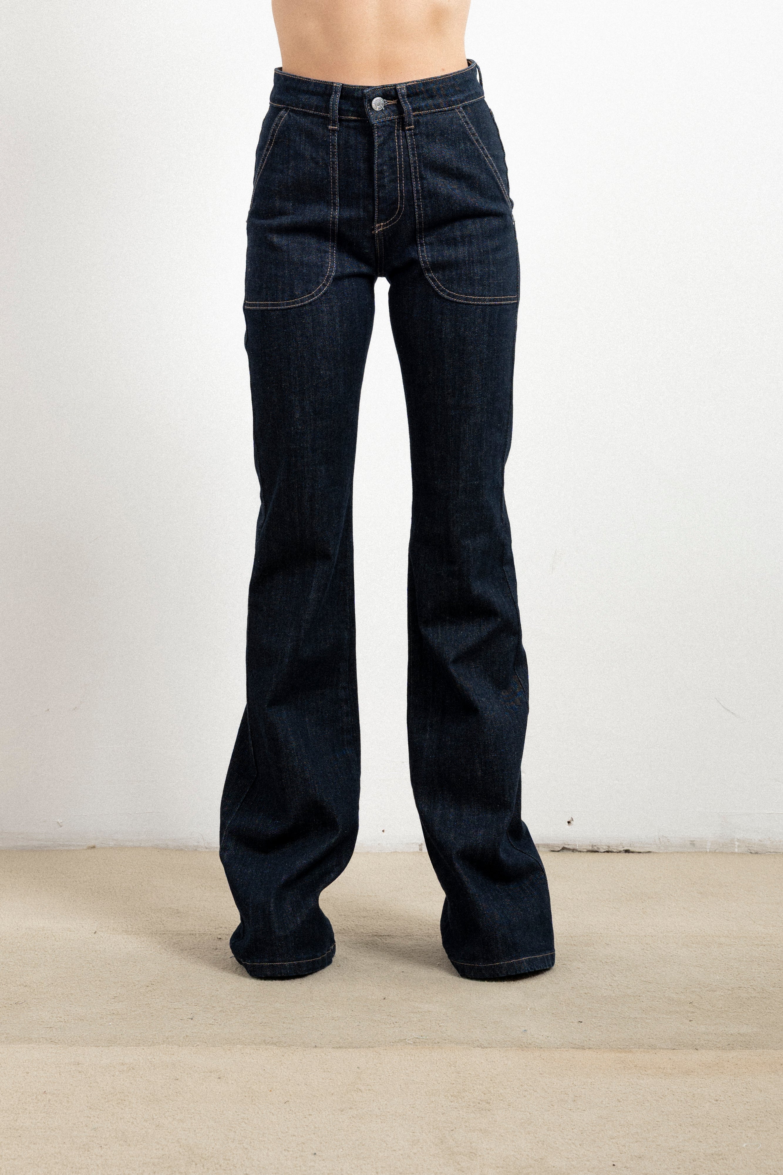 Jeans a Zampa Donna Haveone Sky Blu – Jeans Flare con Tasche a Toppe Frontali