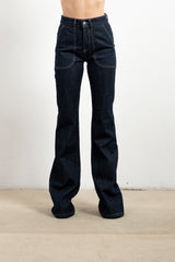 Jeans a Zampa Donna Haveone Sky Blu – Jeans Flare con Tasche a Toppe Frontali
