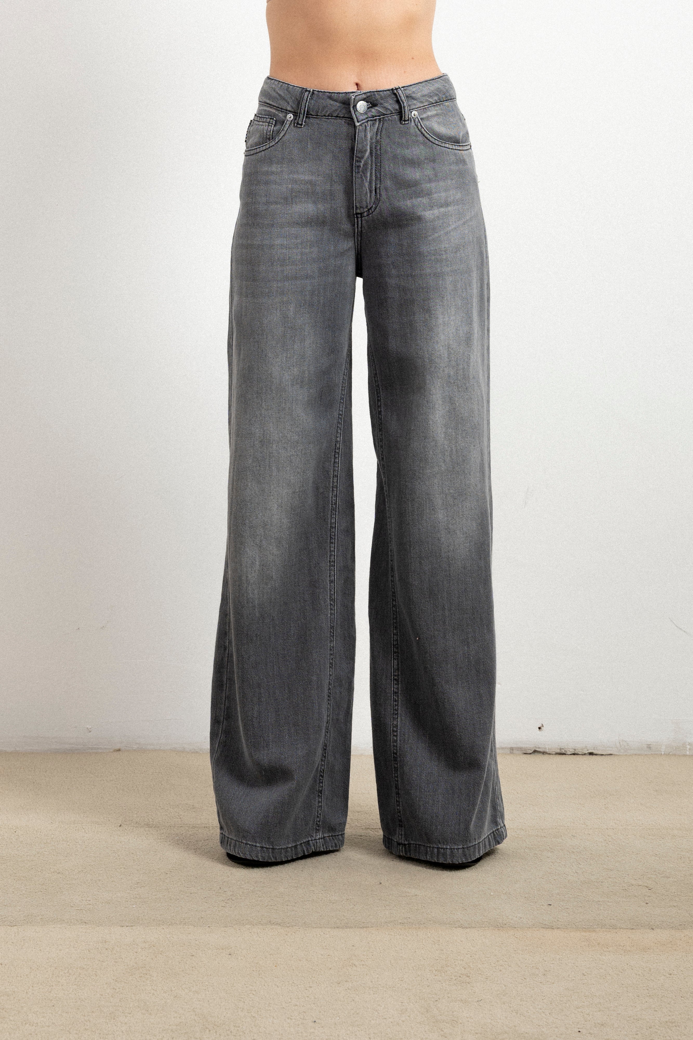 Jeans Wide Leg Donna Haveone Ketty Grigio – Jeans Gamba Larga Lavaggio Vintage