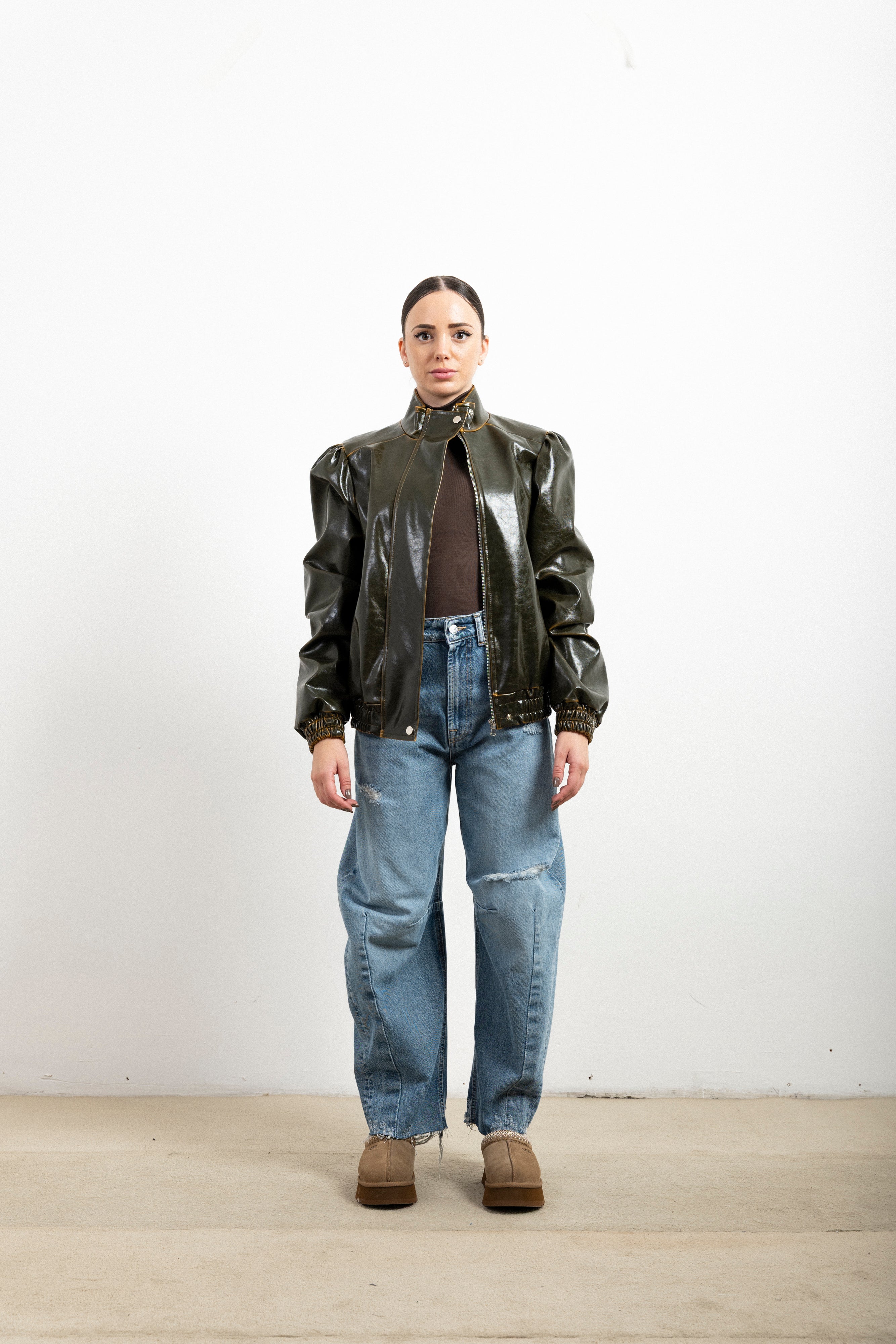 Bomber Donna Haveone Bomber Old Verde Militare – Giubbotto Vintage Effect