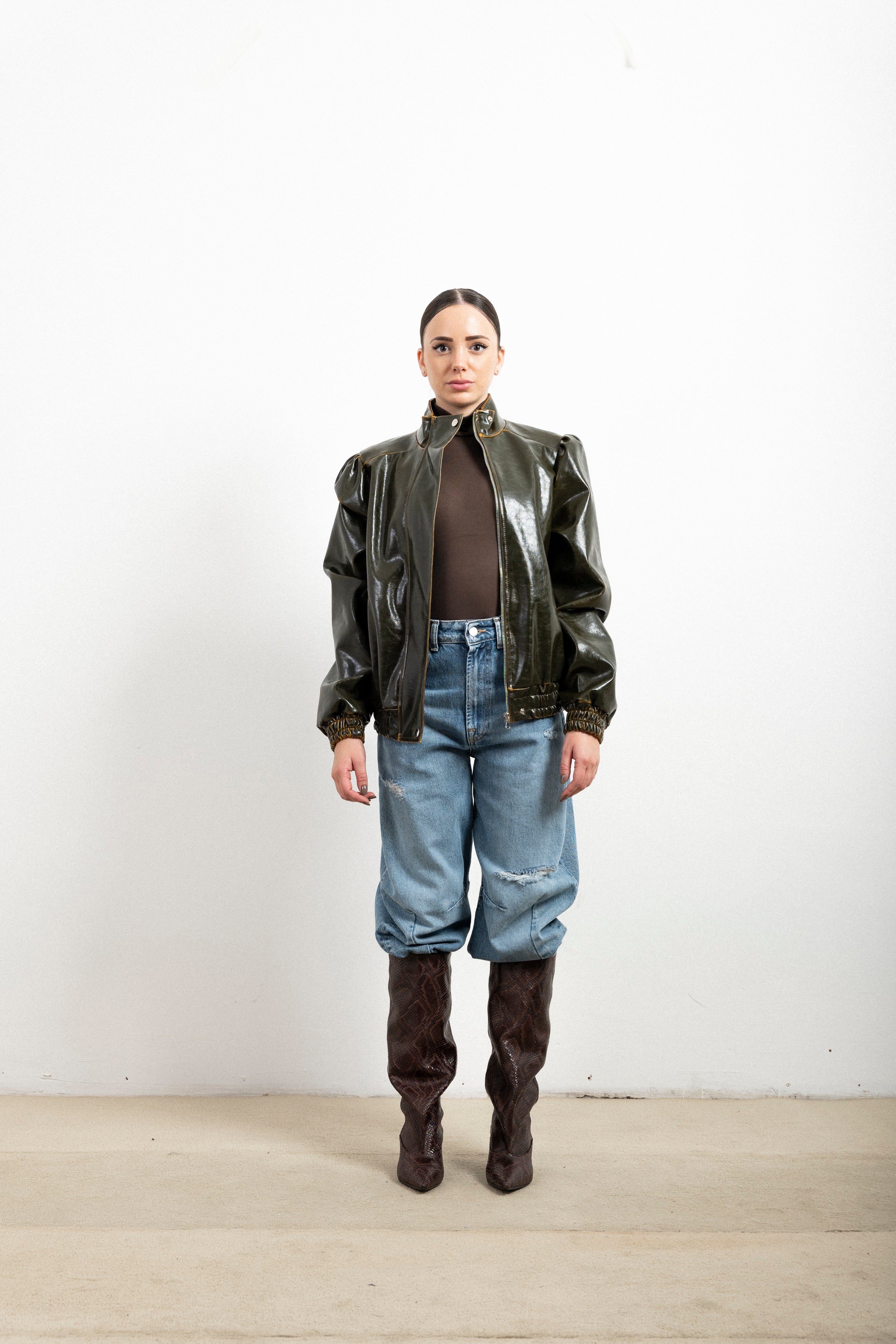 Bomber Donna Haveone Bomber Old Verde Militare – Giubbotto Vintage Effect
