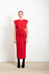 Abito Midi Donna Imperial Arricciato – Vestito Elegante con Spalla Larga e Scollo V-Drop